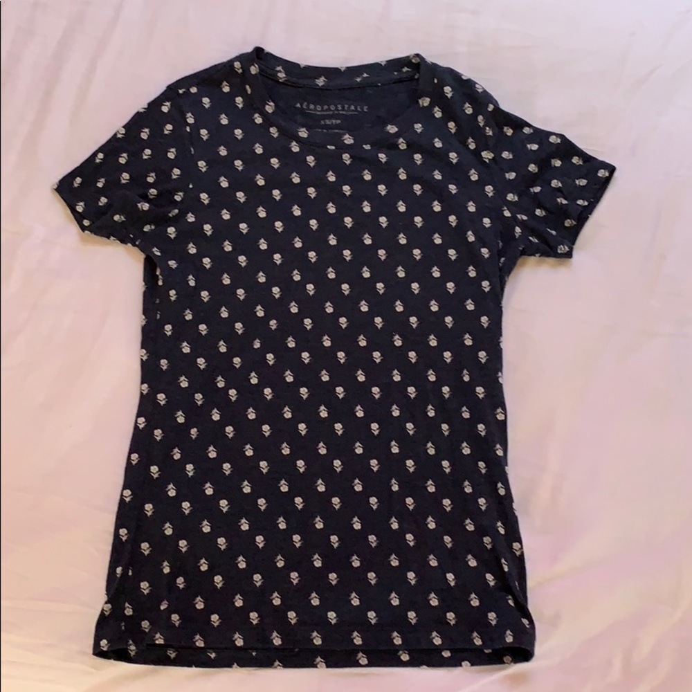 Navy T-shirt with white flowers